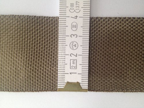Basalt Band 40 mm 15 g/m 370 q/m², Dicke 0,21 mm, eine Kante braunes PP-Garn